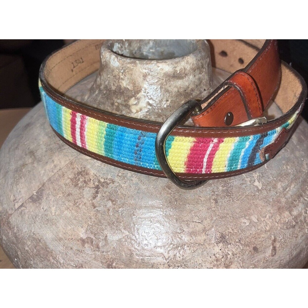 Wrangler Vintage Frontier Belt Leather Braided Serape Colorful Boho Western